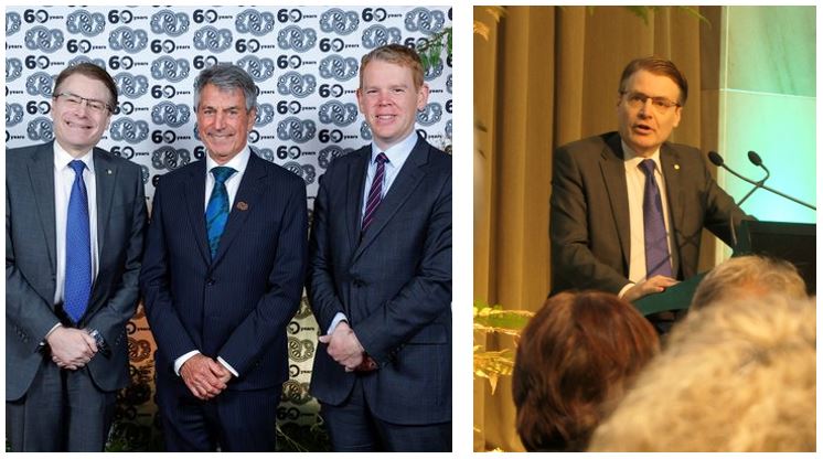 IOI President Field with Hon Chris Hipkins, Minister for the Public Service (right) and the Chief Ombudsman of New Zealand, Peter Boshier (middle)