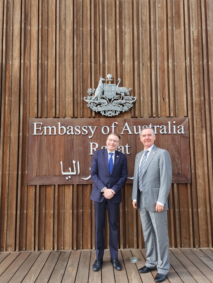 President Field with Australian Ambassador to Morocco, His Excellency Michael Cutts, at the Australian Embassy in Rabat.