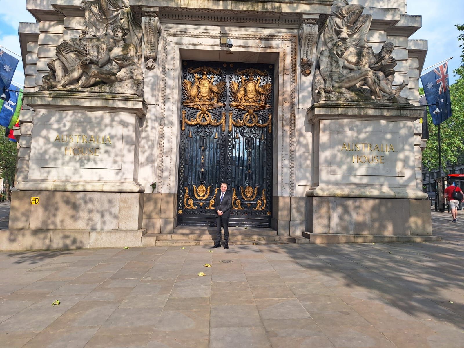 IOI President, Chris Field PSM, at the front entrance to Australia House in London.